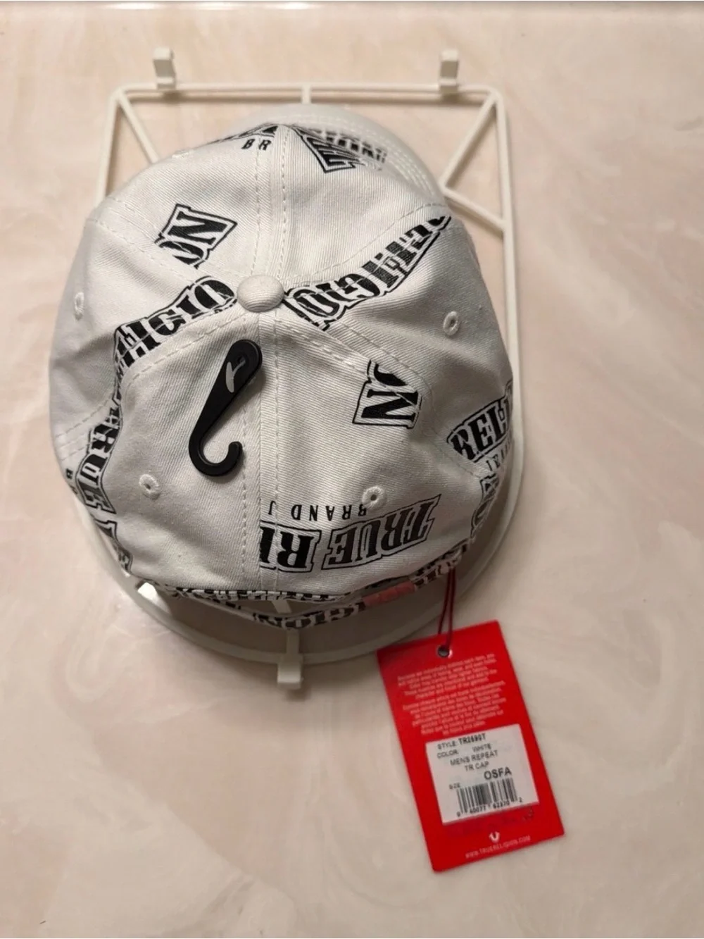 True Religion White Baseball Cap with Black Logo Print